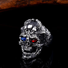 Load image into Gallery viewer, GUNGNEER Gothic Punk Crystal Skull Finger Ring Stainless Steel Jewelry Accessories Men Women