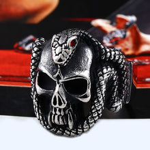 Load image into Gallery viewer, GUNGNEER Gothic Punk Snake Skull Halloween Ring Stainless Steel Jewelry Accessories Men Women