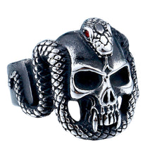 Load image into Gallery viewer, GUNGNEER Stainless Steel Gothic Punk Snake Skull Halloween Ring Leather Bracelet Jewelry Set