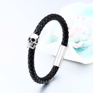 GUNGNEER Stainless Steel Punk Skull Two Layers Bangle Bracelet Gothic Jewelry Accessories