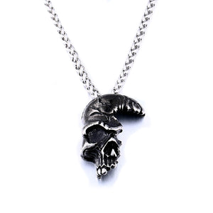 GUNGNEER Half Skull Pendant Necklace Stainless Steel Wheat Chain Rock Biker Jewelry Men Women