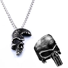 Load image into Gallery viewer, GUNGNEER Half Skull Pendant Necklace Biker Ring Stainless Steel Rock Jewelry Set Men Women