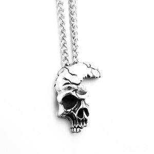 GUNGNEER Half Skull Pendant Necklace Stainless Steel Wheat Chain Rock Biker Jewelry Men Women