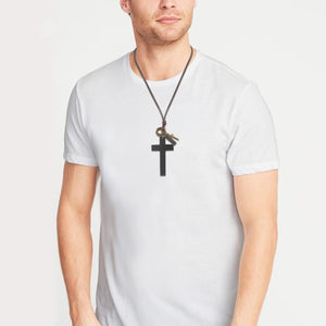 GUNGNEER Leather Wooden Christian Cross Pendant Necklace God Jewelry Gift For Men Women