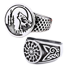 Load image into Gallery viewer, GUNGNEER Viking Norse Howling Wolf Warrior Slavic Runic Ring Stainless Steel Jewelry Set