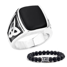 Load image into Gallery viewer, GUNGNEER Stainless Steel Celtic Knot Triquetra Ring Beaded Bracelet Jewelry Set Men Women