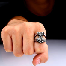 Load image into Gallery viewer, GUNGNEER Viking Norse Thor Hammer Raven Stainless Steel Amulet Ring with Bracelet Jewelry Set
