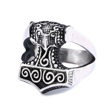Load image into Gallery viewer, GUNGNEER Viking Norse Thor Hammer Raven Stainless Steel Amulet Ring with Bracelet Jewelry Set