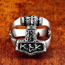 Load image into Gallery viewer, GUNGNEER 2Pcs Mjolnir Thor Hammer Ring Amulet Stainless Steel Jewelry Gift for Men Women