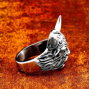 GUNGNEER 2 Pcs Nordic Viking Odin Warriors Horns Scandinavian Amulet Triquetra Ring Jewelry Set