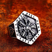 Load image into Gallery viewer, GUNGNEER Viking Vegvisir Runes Valknut Stainless Steel Ring with Necklace Amulet Jewelry Set