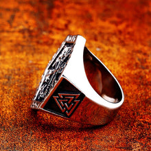 Load image into Gallery viewer, GUNGNEER Viking Vegvisir Runes Valknut Stainless Steel Ring with Necklace Amulet Jewelry Set