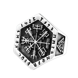 GUNGNEER Viking Vegvisir Runes Valknut Stainless Steel Ring with Necklace Amulet Jewelry Set
