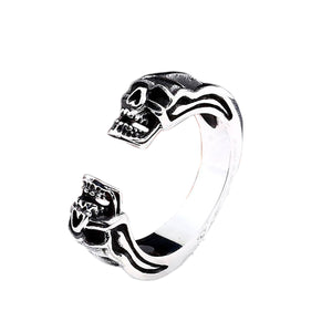 GUNGNEER Stainless Steel Biker Skull Ring Bear Necklace Punk Halloween Jewelry Set Men Women