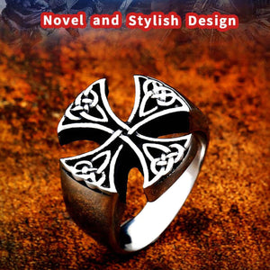 GUNGNEER Celtic Knot Trinity Cross Stainless Steel Ring Amulet Scandinavian Jewelry Men Women