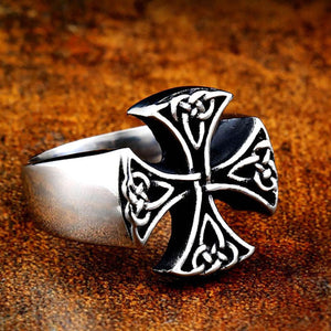 GUNGNEER Celtic Knot Trinity Cross Stainless Steel Ring Amulet Scandinavian Jewelry Men Women