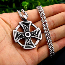 Load image into Gallery viewer, GUNGNEER Celtic Knot Cross Trinity Pendant Necklace Runes Ring Stainless Steel Jewelry Set