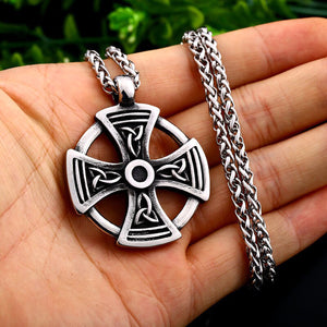 GUNGNEER Celtic Knot Cross Trinity Pendant Necklace Runes Ring Stainless Steel Jewelry Set