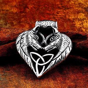 GUNGNEER Double Wolf Celtic Triquetra Heart Pendant Necklace Ring Stainless Steel Jewelry Set