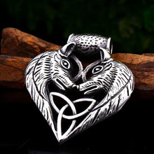 Load image into Gallery viewer, GUNGNEER Stainless Steel Viking Amulet Wolf Triquetra Pendant Necklace with Ring Jewelry Set