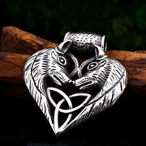 GUNGNEER Stainless Steel Viking Amulet Wolf Triquetra Pendant Necklace with Ring Jewelry Set