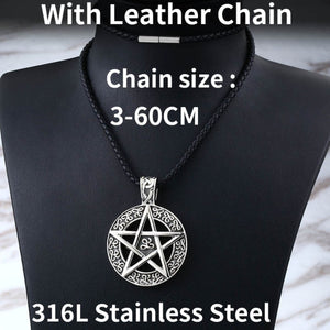 GUNGNEER Stainless Steel Wicca Celtic Pentagram Pentacle Pendant Necklace Jewelry for Men Women