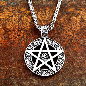 GUNGNEER Stainless Steel Wicca Celtic Pentagram Pentacle Pendant Necklace Jewelry for Men Women