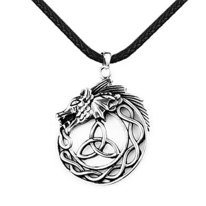 GUNGNEER Celtic Triquetra Knot Viking Dragon Stainless Steel Pendant Necklace Jewelry Men Women