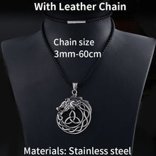 Load image into Gallery viewer, GUNGNEER Celtic Triquetra Knot Viking Dragon Stainless Steel Pendant Necklace Jewelry Men Women