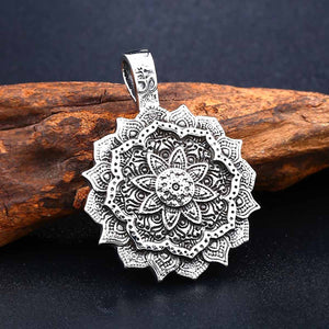 GUNGNEER Lotus Flower Mandala Necklace With Om Symbol Hindu Jewelry Amulet For Men Women