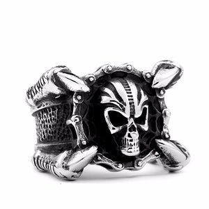 GUNGNEER 2 Pcs Stainless Steel Punk Gothic Skeleton Claws Skull Ring Jewelry Set Men Women