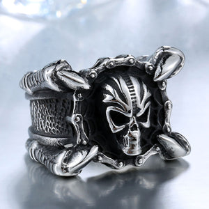 GUNGNEER 2 Pcs Stainless Steel Punk Gothic Skeleton Claws Skull Ring Jewelry Set Men Women