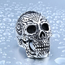 Load image into Gallery viewer, GUNGNEER Stainless Steel Flower Garden Skull Ring Halloween Biker Gothic Jewelry Men Women