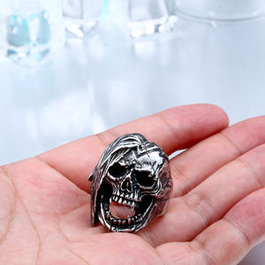 GUNGNEER Gothic Punk Skull Band Ring Stainless Steel Halloween Jewelry Accessories