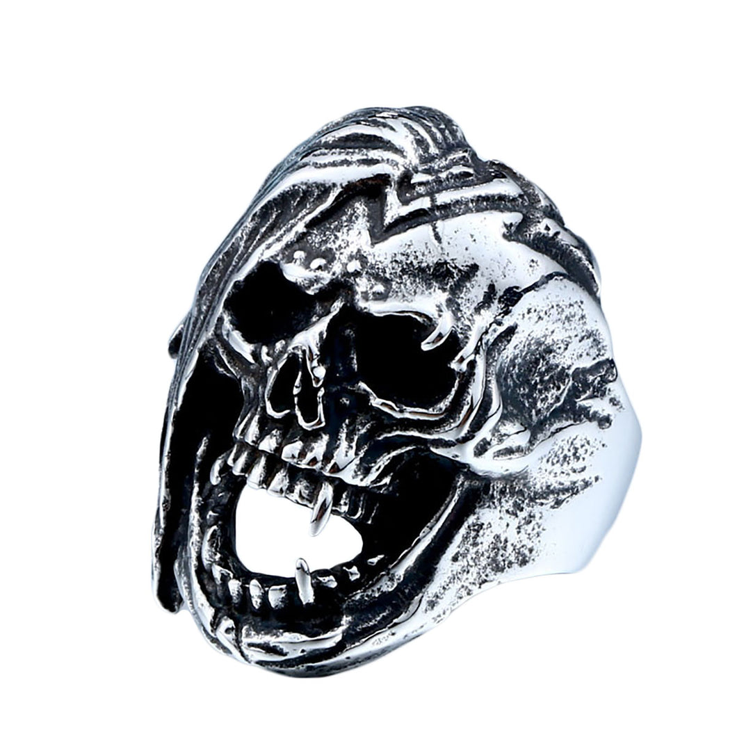 GUNGNEER Gothic Punk Skull Band Ring Stainless Steel Halloween Jewelry Accessories