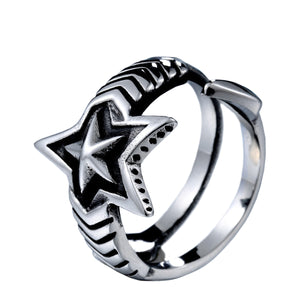 GUNGNEER Wicca Pentagram Star Stainless Steel Punk Ring Rope Chain Bracelet Pagan Jewelry Set