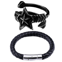 Load image into Gallery viewer, GUNGNEER Wicca Pentagram Star Stainless Steel Punk Ring Rope Chain Bracelet Pagan Jewelry Set