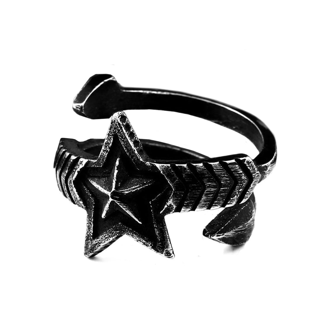 GUNGNEER Wicca Pentagram Star Stainless Steel Punk Ring Pagan Jewelry Amulet Men Women