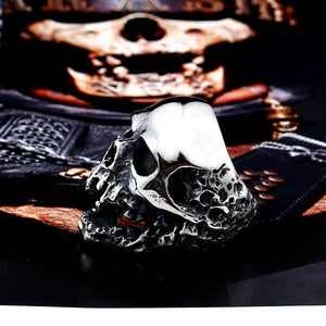 GUNGNEER 2 Pcs Skull Biker Punk Gothic Ring Stainless Steel Skeleton Halloween Jewelry Set