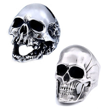 Load image into Gallery viewer, GUNGNEER 2 Pcs Skull Biker Punk Gothic Ring Stainless Steel Skeleton Halloween Jewelry Set