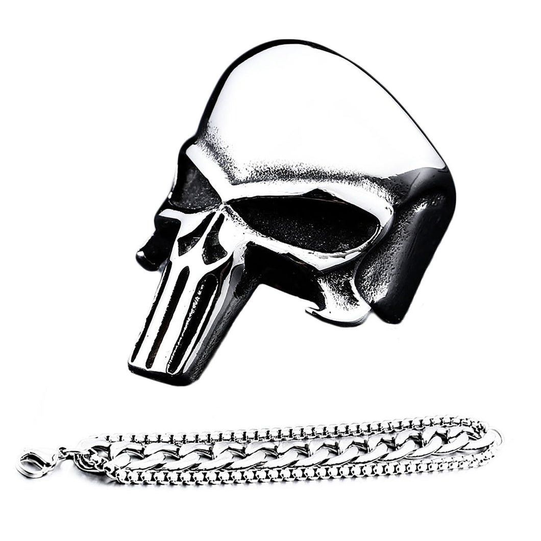 GUNGNEER Gothic Biker Skull Punisher Ring Chain Bracelet Stainless Steel Punk Style Jewelry Set