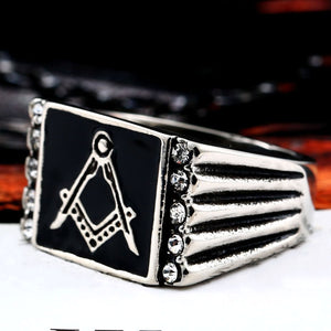 GUNGNEER Stainless Steel Freemason Ring Multi-size Master Mason Biker Ring Accessory For Men