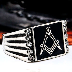 GUNGNEER Stainless Steel Freemason Ring Multi-size Master Mason Biker Ring Accessory For Men