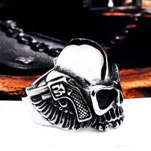 GUNGNEER Stainless Steel Pistol Skull Ring Punk Gothic Biker Jewelry Accessories Men Women