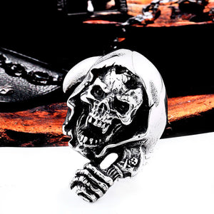 GUNGNEER Skull Grim Reaper Scythe Pendant Necklace Gothic Punk Jewelry Accessories Men Women
