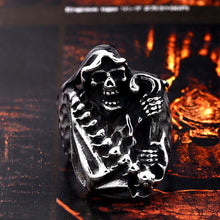 Load image into Gallery viewer, GUNGNEER Skull Grim Reaper Devil Scythe Ring Biker Gothic Stainless Steel Jewelry Accessories