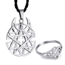 Load image into Gallery viewer, GUNGNEER Star Moon Wicca Pagan Pentagram Pentacle Pendant Necklace Celtic Ring Jewelry Set