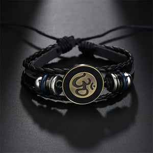 GUNGNEER Om Charm Bracelet Multilayer Leather Rope Chain Strength Jewelry For Men Women