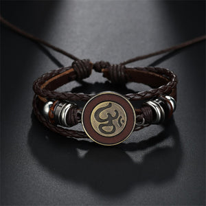 GUNGNEER Om Charm Bracelet Multilayer Leather Rope Chain Strength Jewelry For Men Women