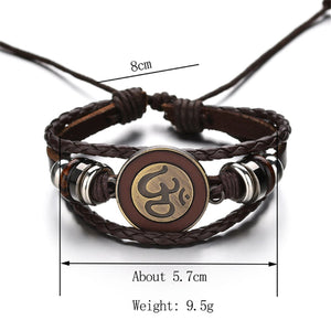 GUNGNEER Om Charm Bracelet Multilayer Leather Rope Chain Strength Jewelry For Men Women